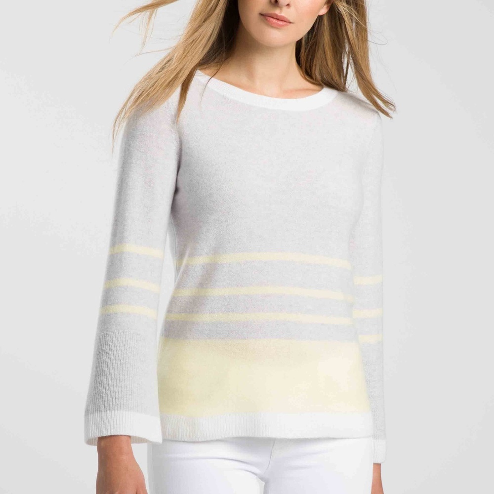 Kinross Cashmere Stripe Bell Sleeve Sweater Limoncello Multi